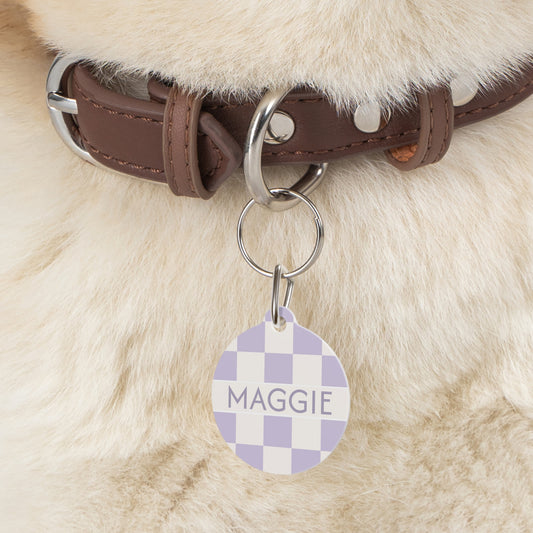 Personalised Pet Dog or Cat ID Tag - Checkered Lilac - TLC Paws