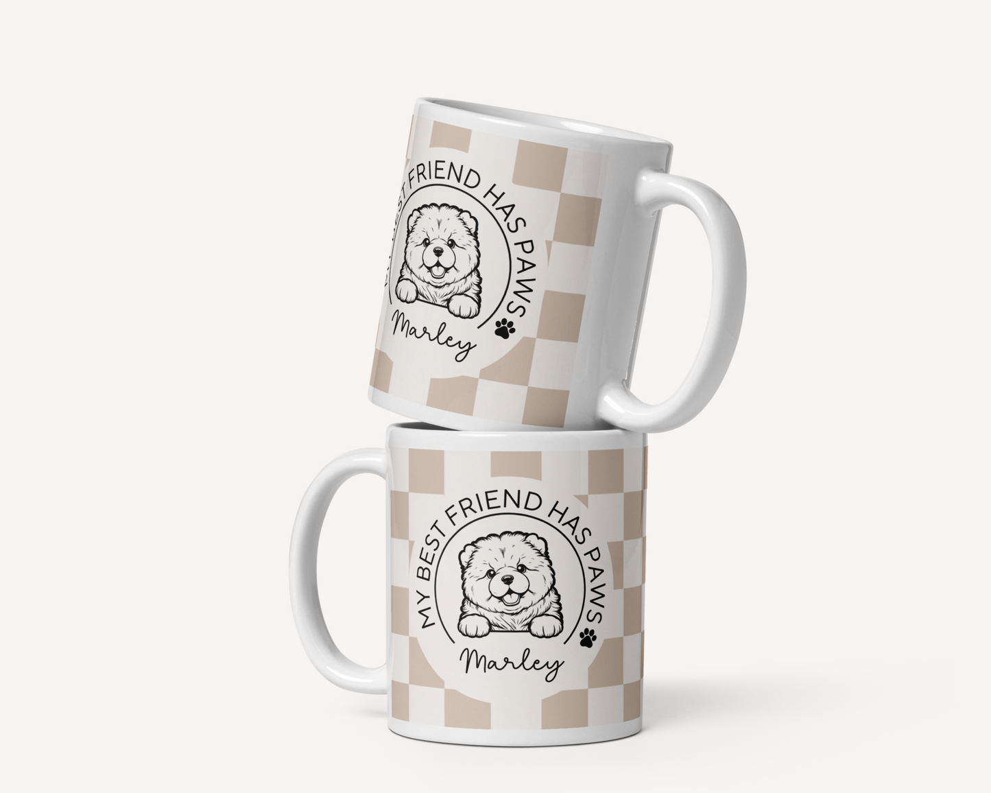 Personalised Chow Chow Best Friend Dog Mug - Checkered Sand - TLC Paws