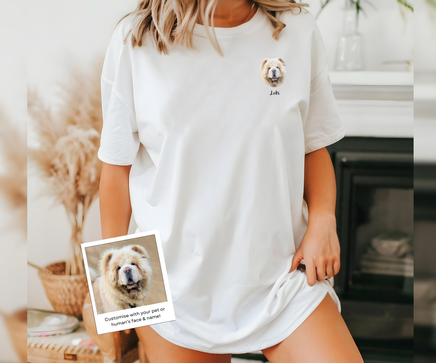 Custom Pet Portrait Tshirt with Personalised Pet Face and Name