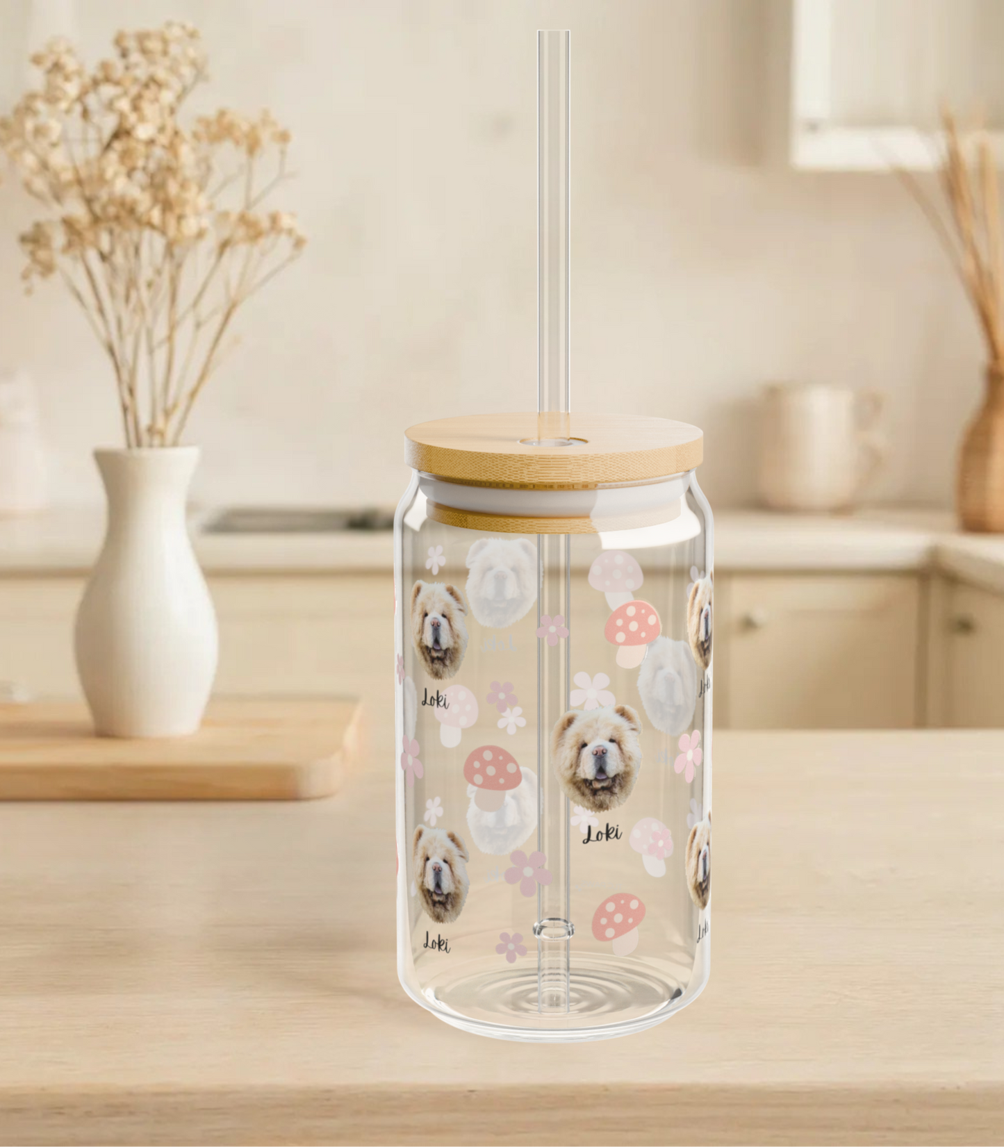 Custom Dog Face Glass Tumbler with Name – Personalized Pet Portrait Cup with Bamboo Lid & Straw – Ideal Gift for Dog Lovers - TLC PAWS