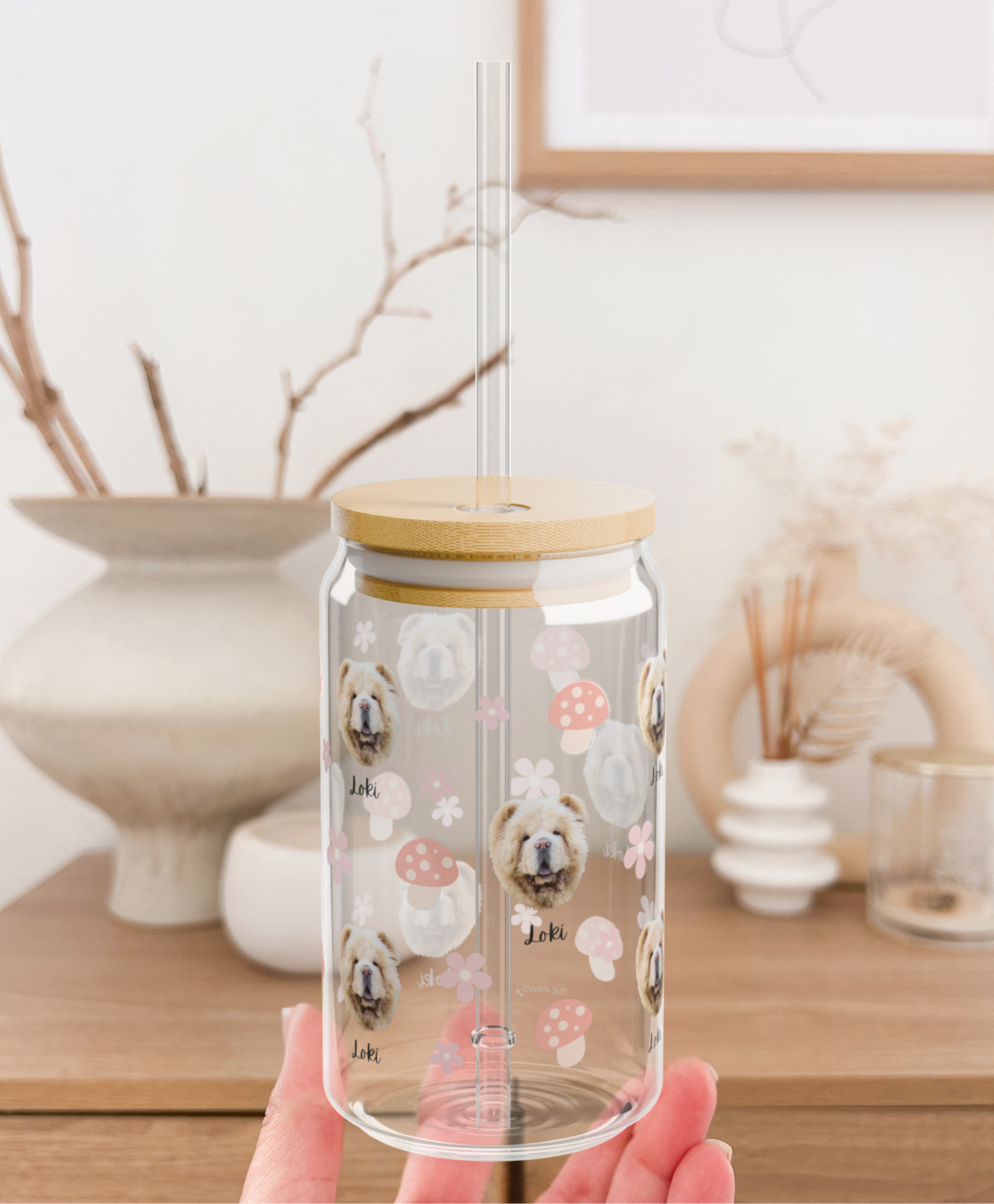 Custom Dog Face Glass Tumbler with Name – Personalized Pet Portrait Cup with Bamboo Lid & Straw – Ideal Gift for Dog Lovers - TLC PAWS