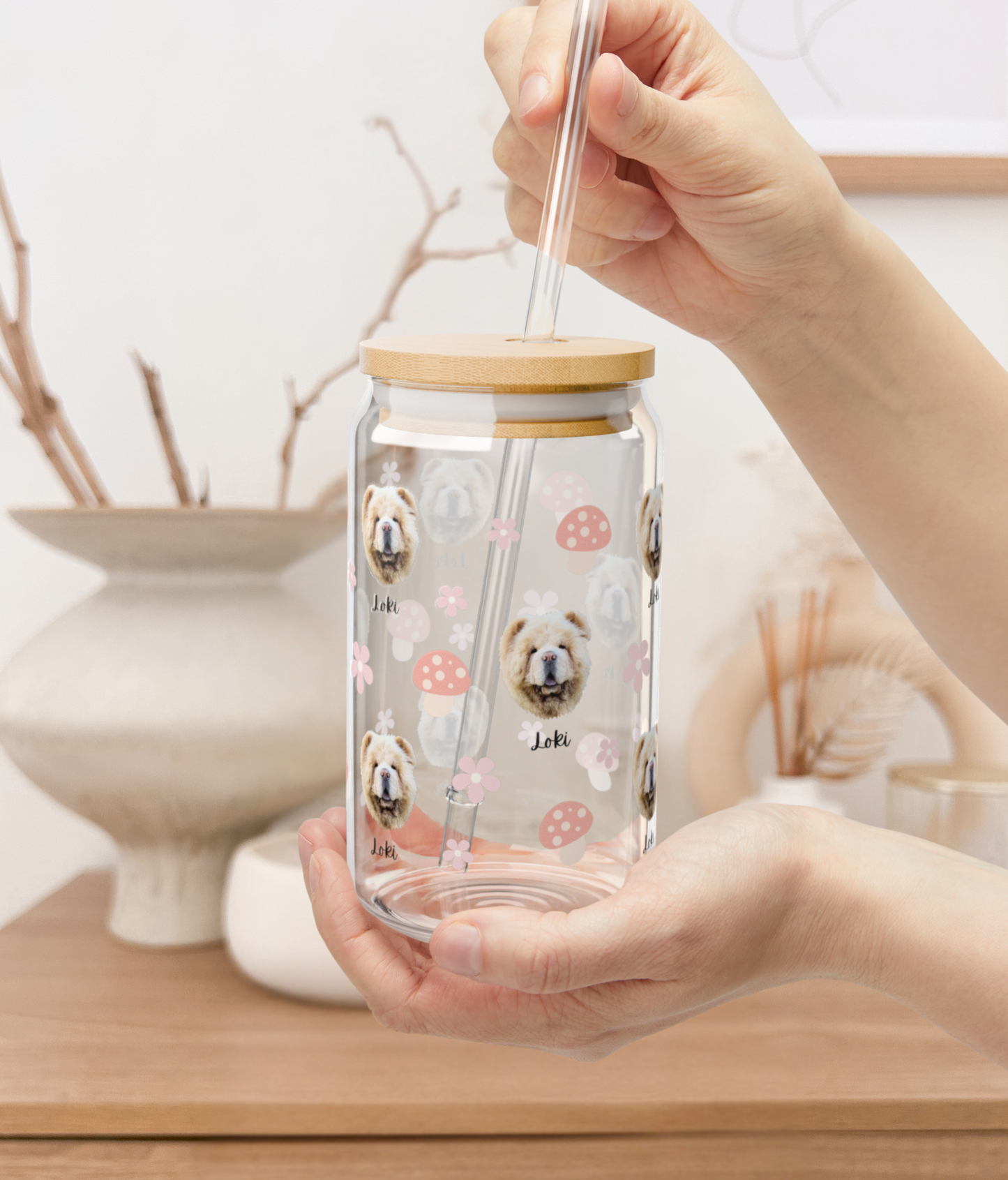Custom Dog Face Glass Tumbler with Name – Personalized Pet Portrait Cup with Bamboo Lid & Straw – Ideal Gift for Dog Lovers - TLC PAWS