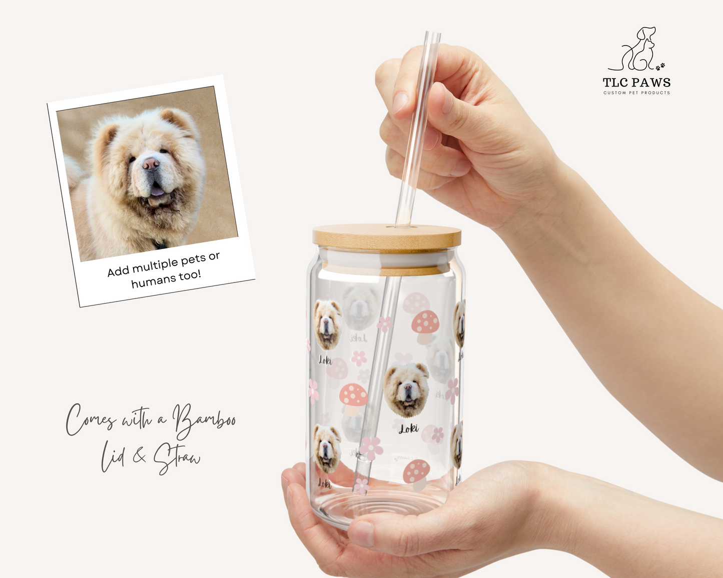 Custom Dog Face Glass Tumbler with Name – Personalized Pet Portrait Cup with Bamboo Lid & Straw – Ideal Gift for Dog Lovers - TLC PAWS
