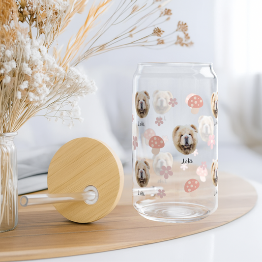 Custom Dog Face Glass Tumbler with Name – Personalized Pet Portrait Cup with Bamboo Lid & Straw – Ideal Gift for Dog Lovers - TLC PAWS