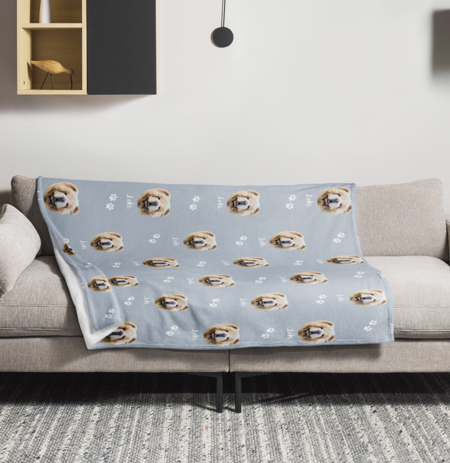 Custom Pet Face Blanket & Throw with Personalised Name - Powder Blue - TLC Paws
