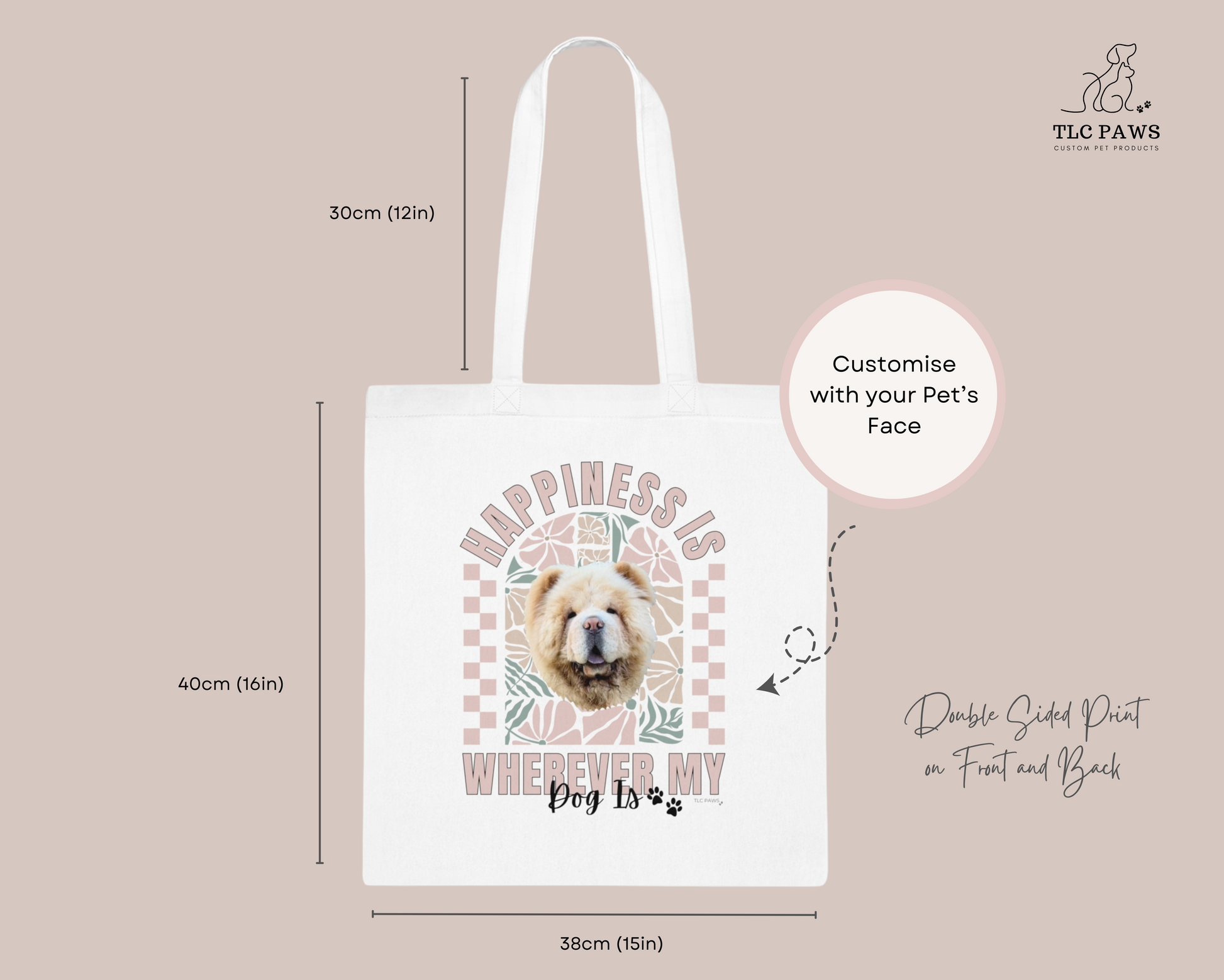 Custom Pet Portrait Tote Bag TLC Paws