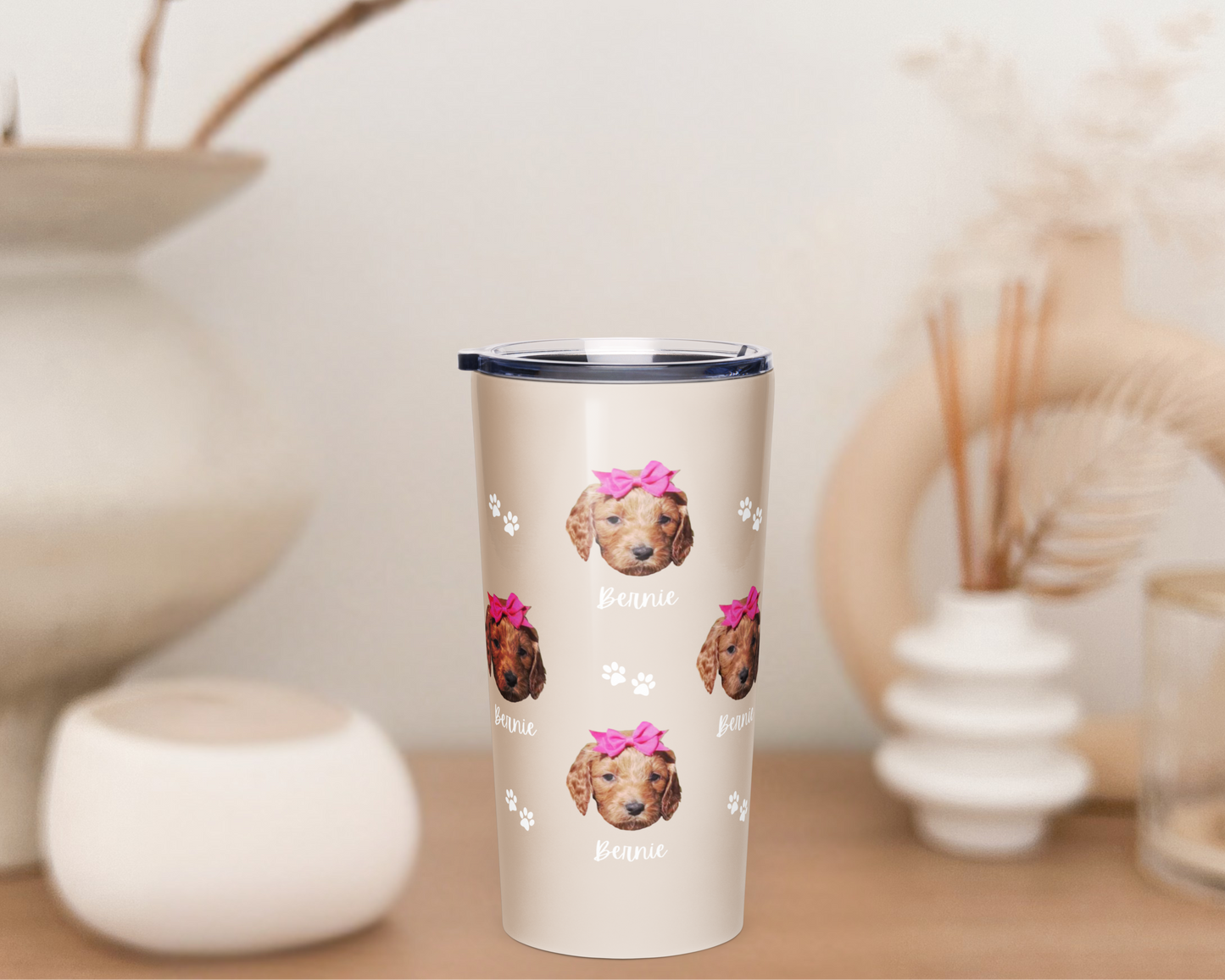 Custom Pet Face Wine and Coffee Tumbler Insulated for hot cold drinks TLC Paws 