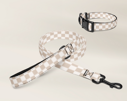 Dog Collar and Leash Set - Checkered Sand - TLC Paws