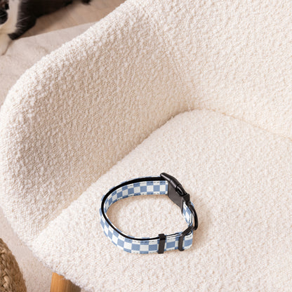 Dog Collar and Leash Set - Checkered Blue - TLC Paws