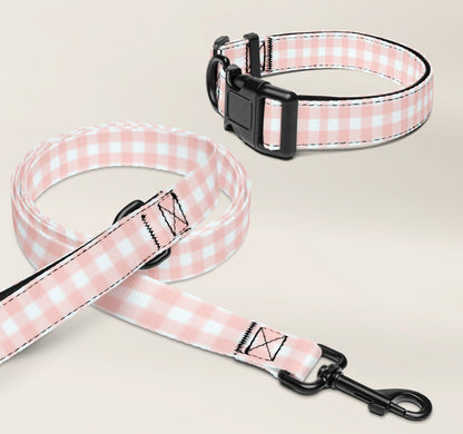 Dog Collar and Leash Set Gingham Pink TLC Paws