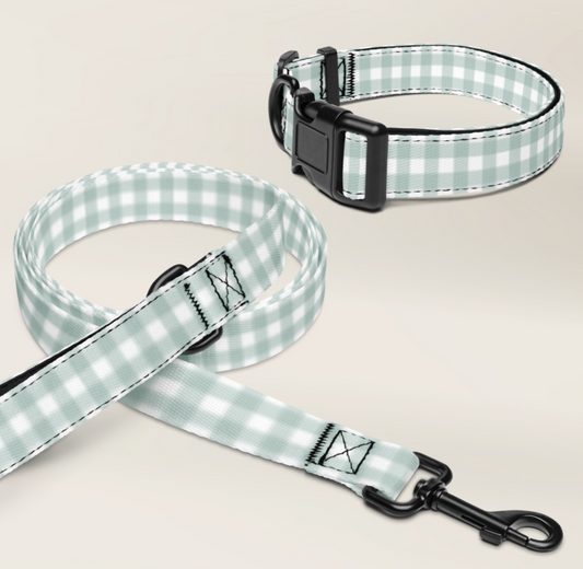 Dog Collar and Pet Leash Set - Gingham