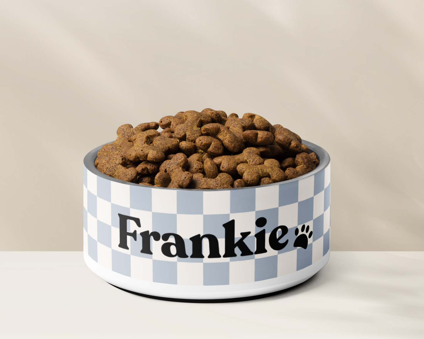 Personalised Pet Dog Bowl and Cat Feeder - Checkered Powder Blue - TLC Paws