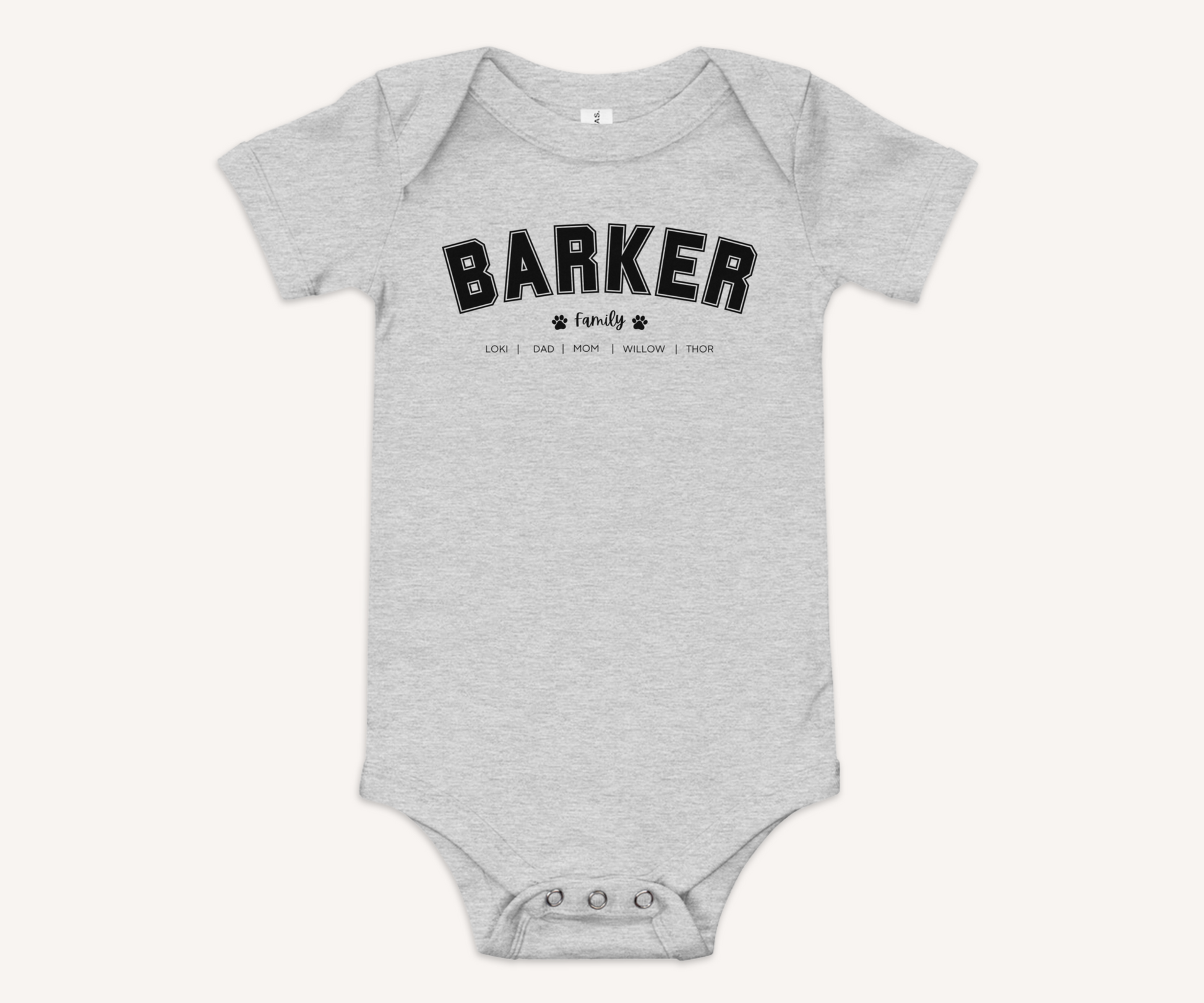 Personalised Family Surname Varsity Baby Romper - TLC Paws