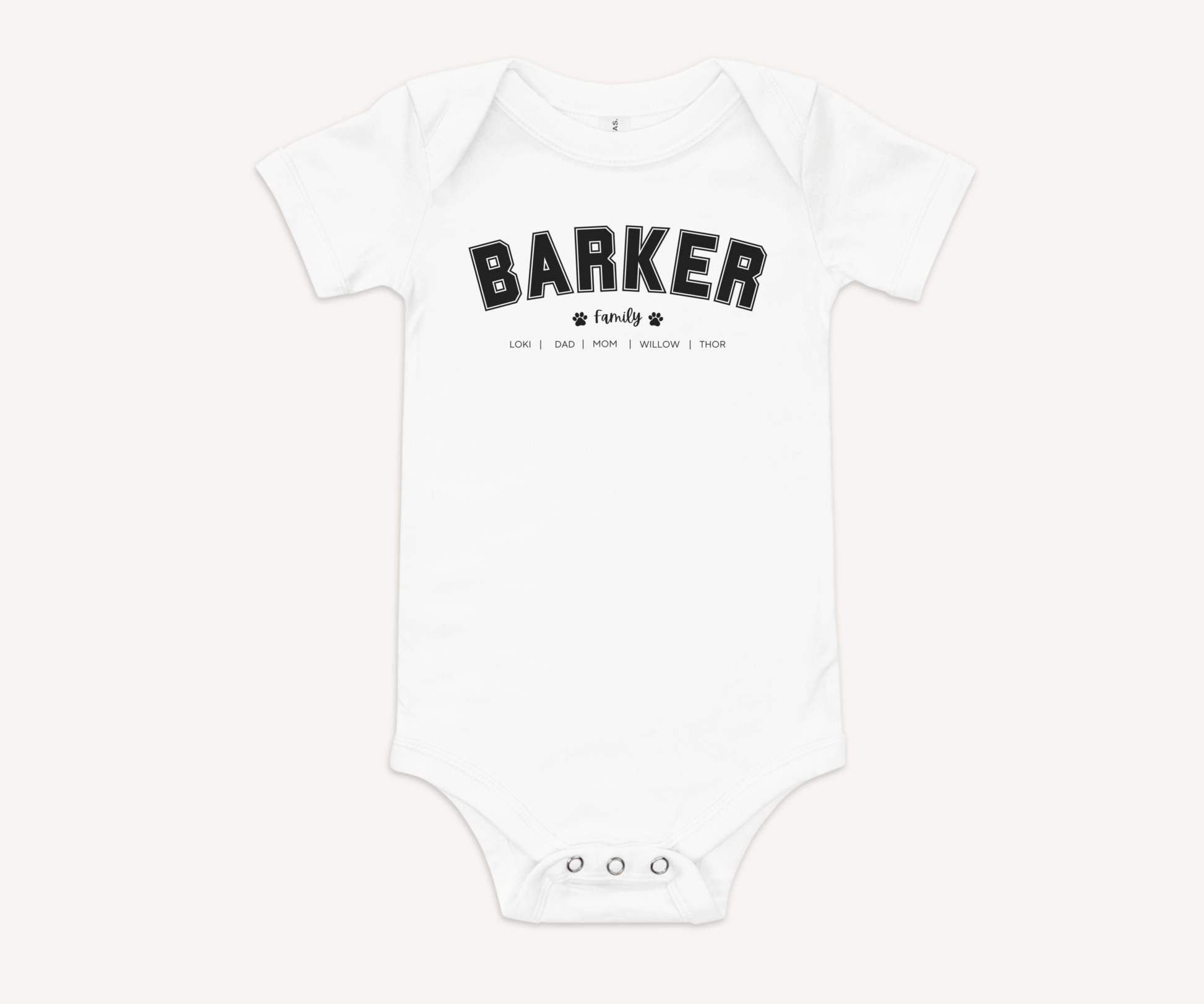 Personalised Family Surname Varsity Baby Romper - TLC Paws