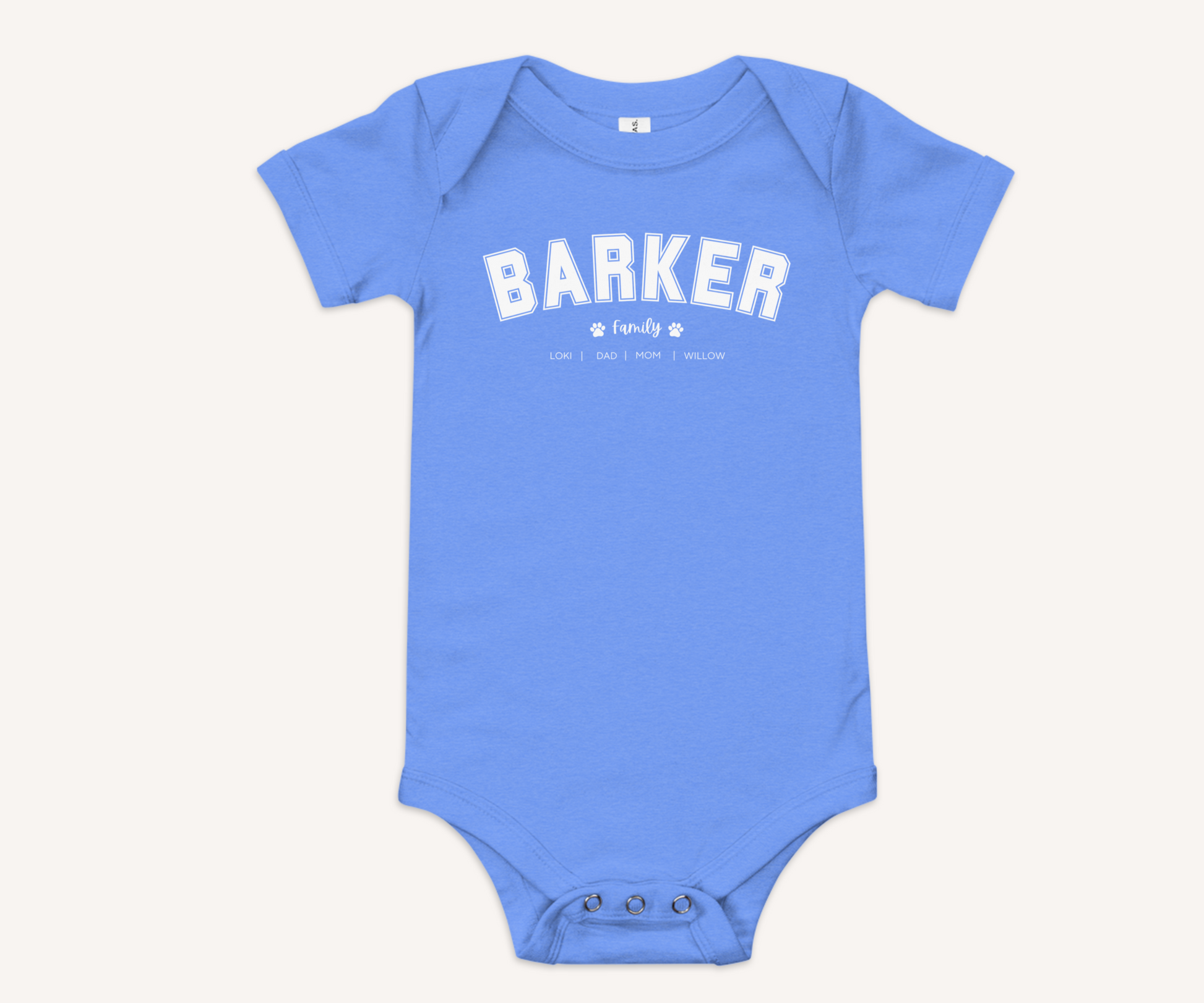 Personalised Family Surname Varsity Baby Romper - TLC Paws