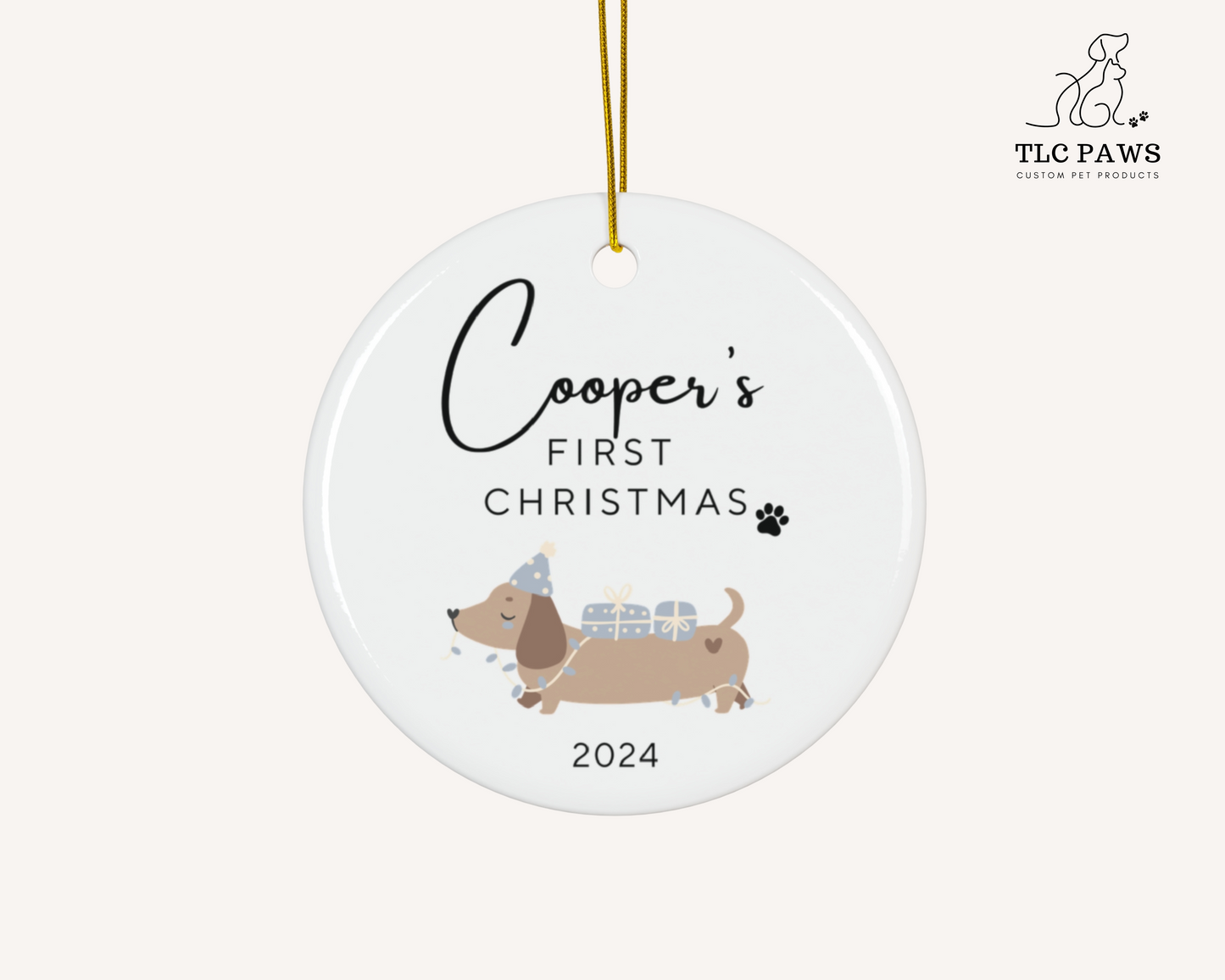 Personalised Dachshund Christmas Ornament - Blue - TLC Paws