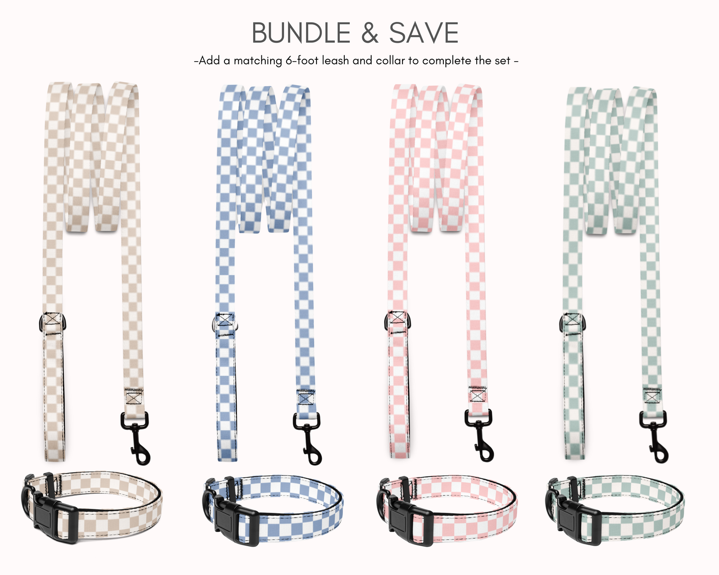 Dog Collar and Leash Set - Checkered Sage - TLC Paws