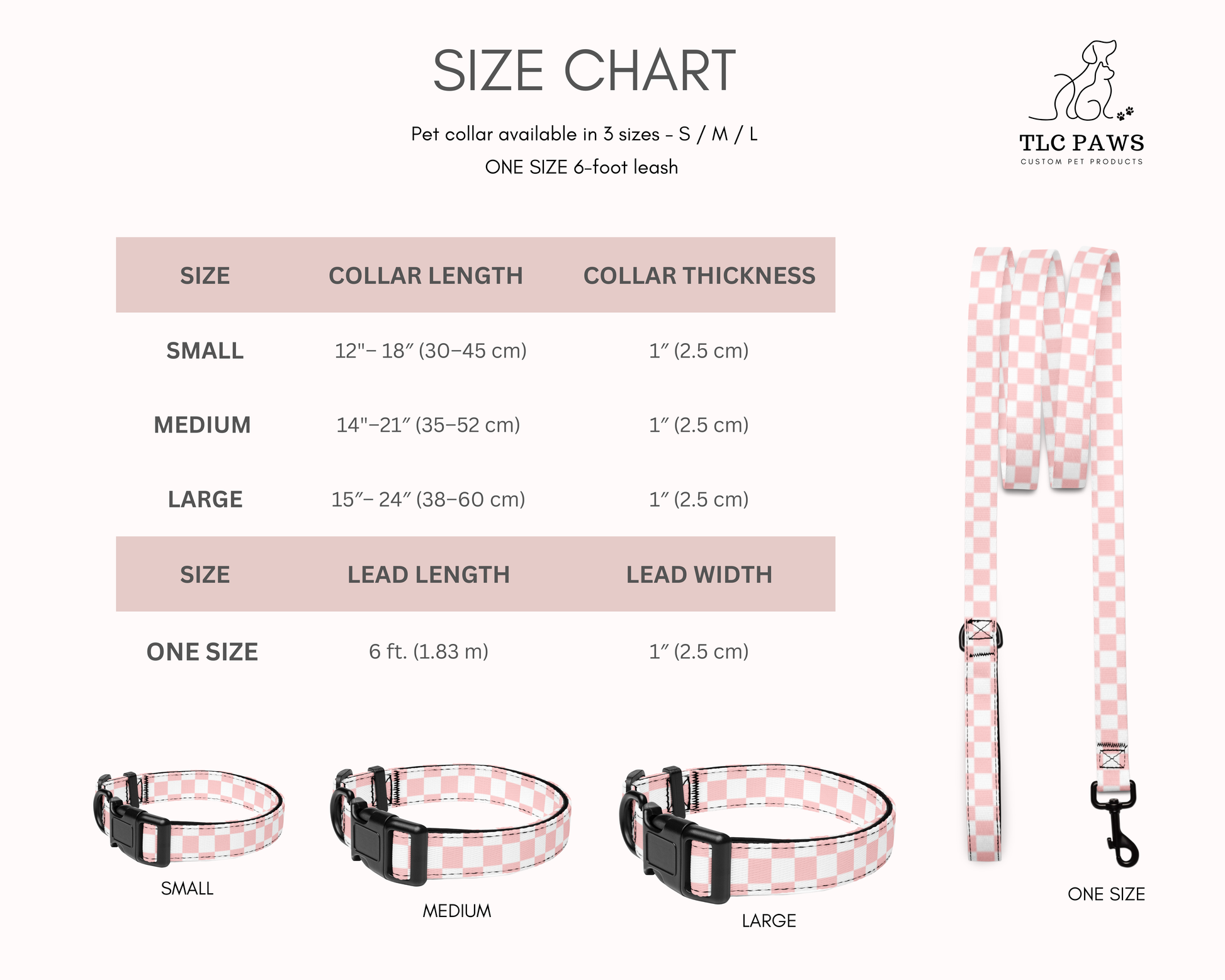 Pet Collar and Leash Set - Checkered Pink - TLC Paws