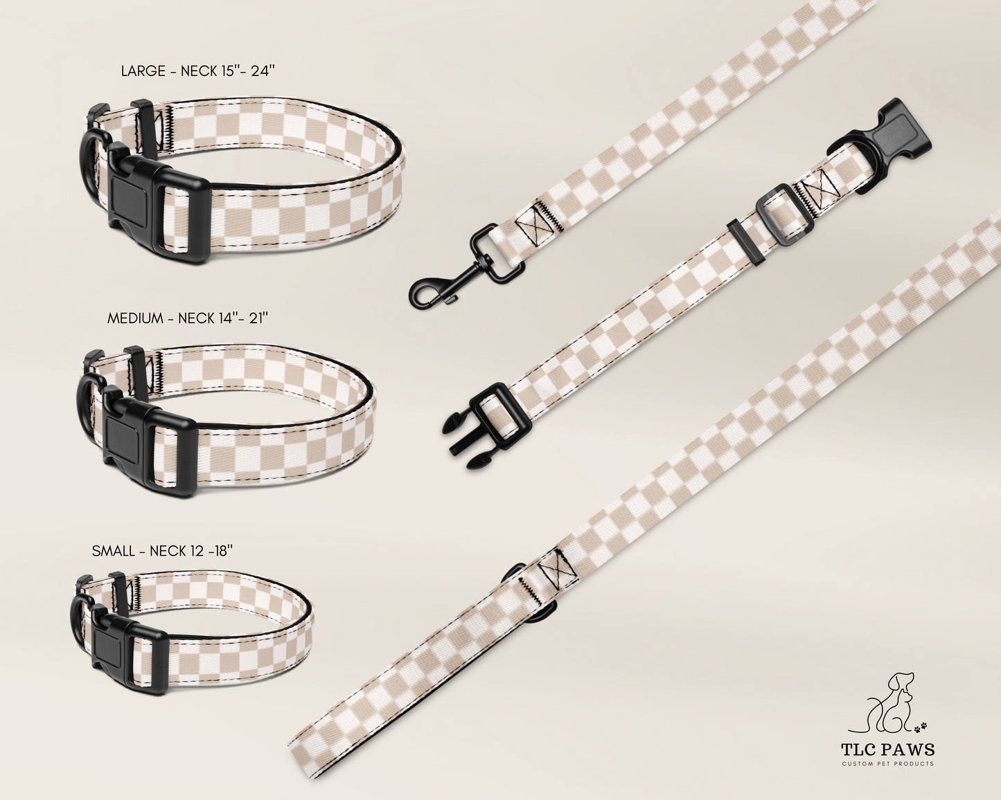 Custom Dog Pet Leash - Checkered Sand - TLC Paws