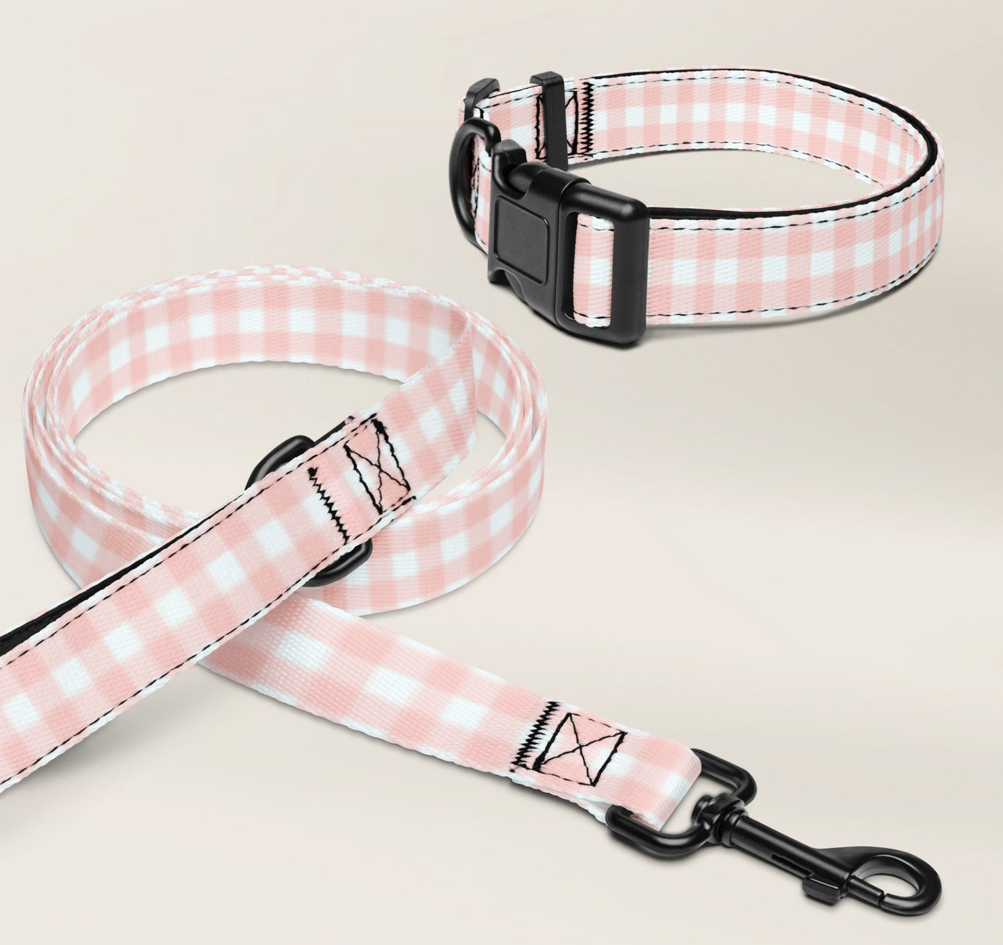 Pet Collar and Leash Set - Gingham Pink - TLC Paws