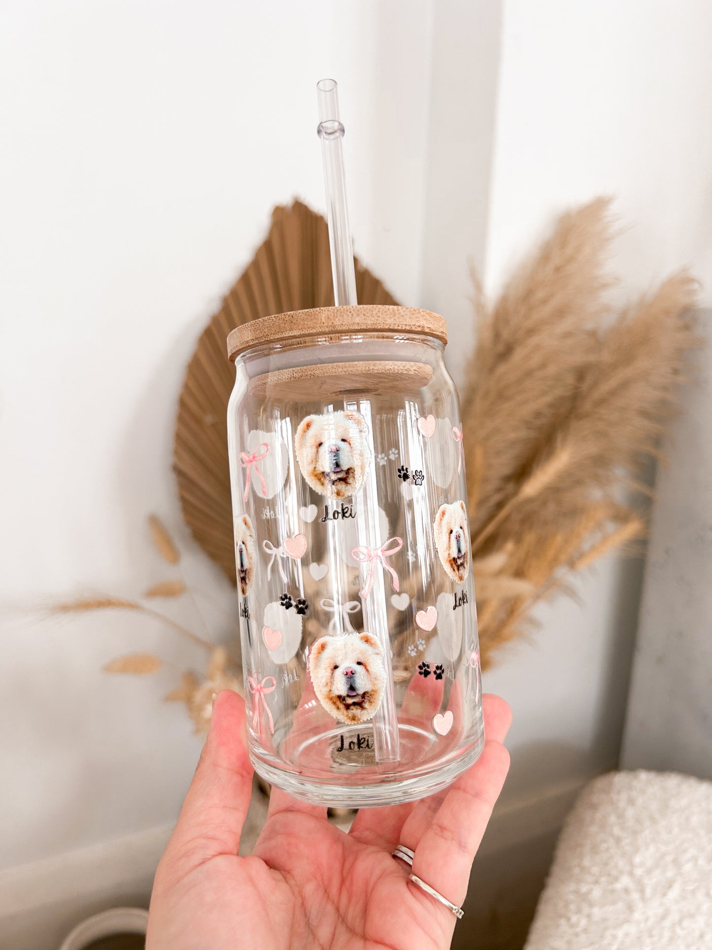 Custom pet portrait glass tumbler drink cup - TLC Paws 