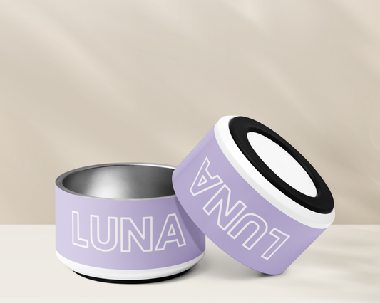 Personalised Dog Bowl - Stainless Steel Food and Water Bowl (LILAC)