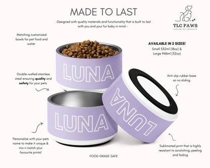 Personalised Dog Bowl - Stainless Steel Food and Water Bowl (LILAC)