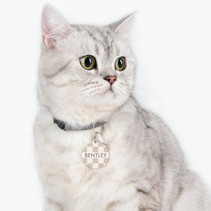 Personalised Pet Dog or Cat ID Tag - Checkered Sand - TLC Paws