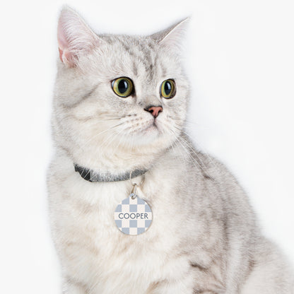 Personalised Pet Dog or Cat ID Tag - Checkered Powder Blue - TLC Paws