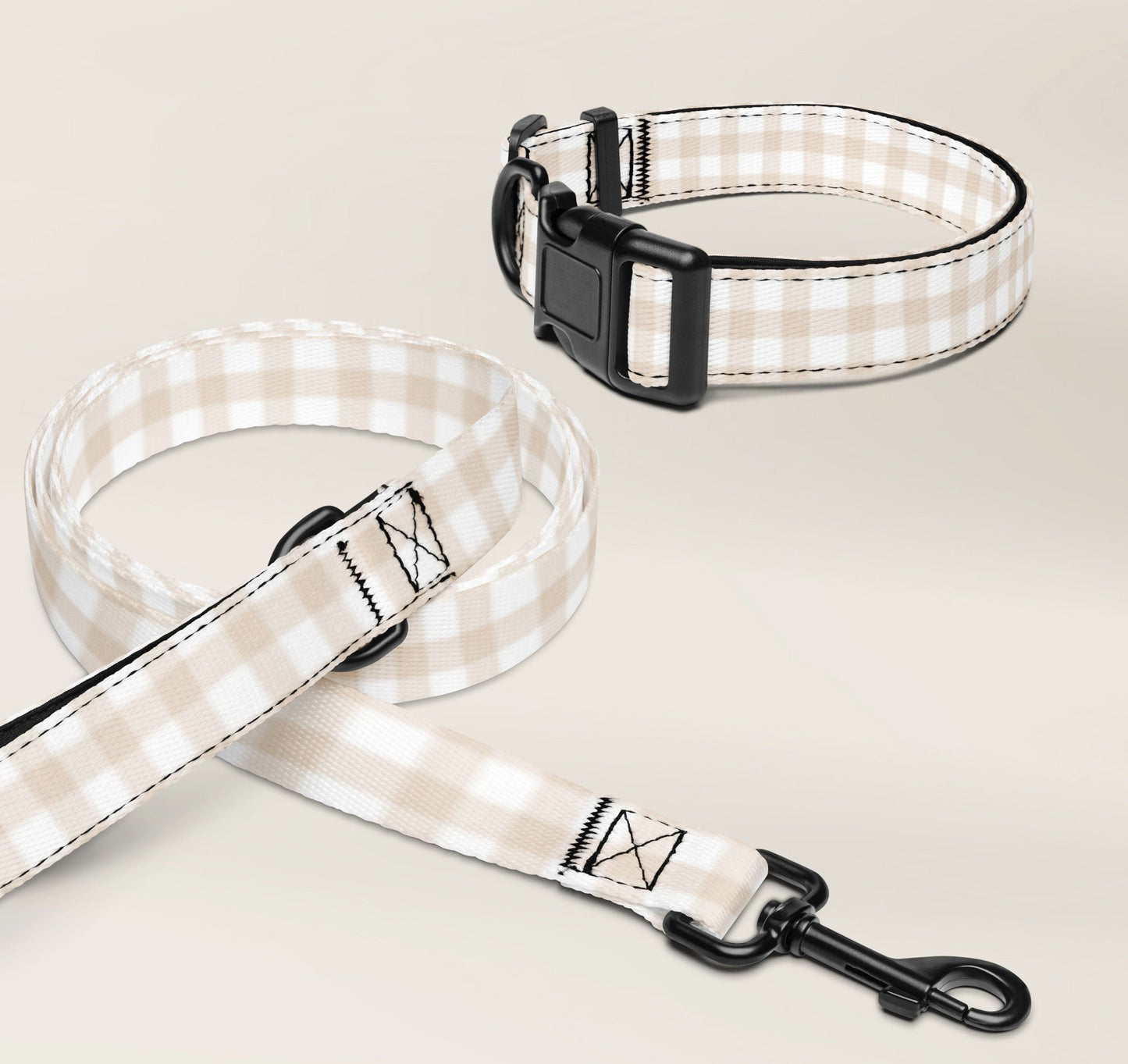 Custom Dog Pet Collar - Gingham Sand - TLC Paws