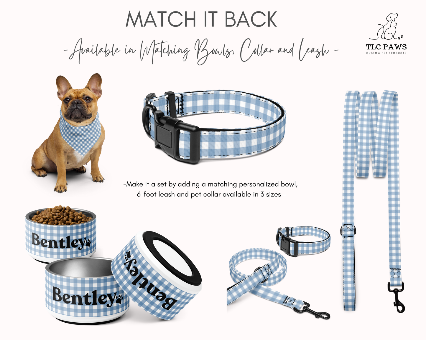 Custom Pet Dog Leash - Gingham Blue - TLC Paws