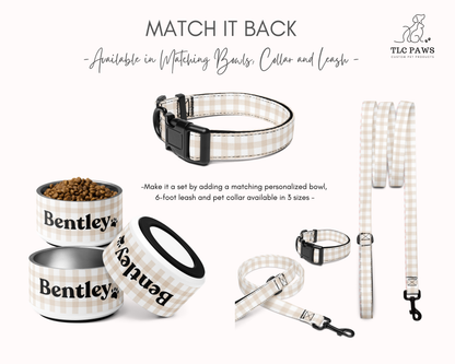 Custom Dog Pet Collar - Gingham Sand - TLC Paws