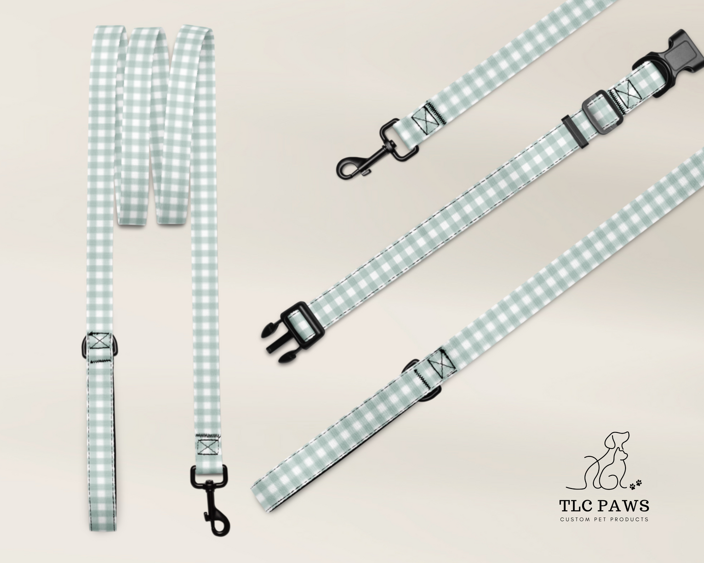 Dog Leash - Gingham Sage - TLC Paws