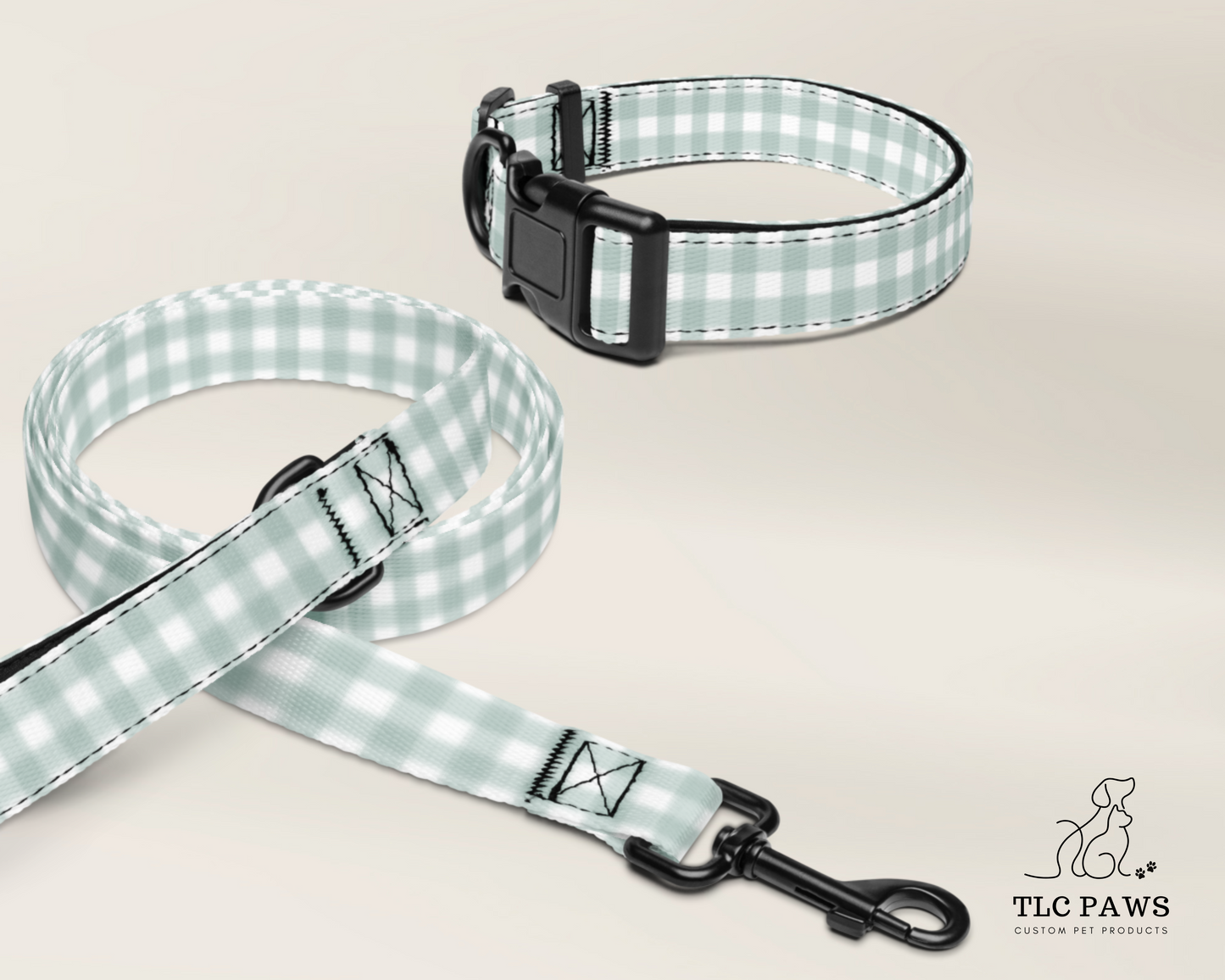 Dog Leash - Gingham Sage - TLC Paws