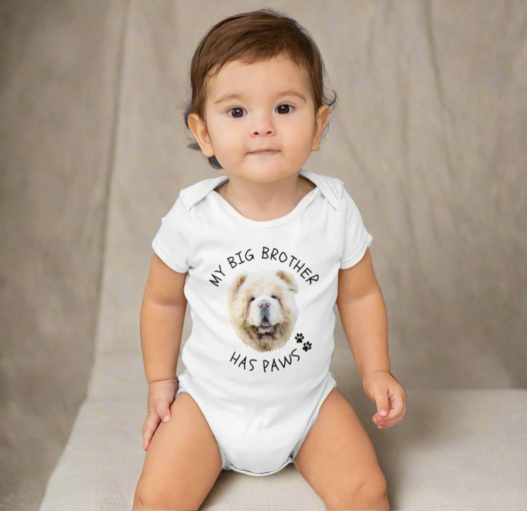 My Big Brother Has Paws Baby Onesie with Custom Pet Face - TLC PAWS