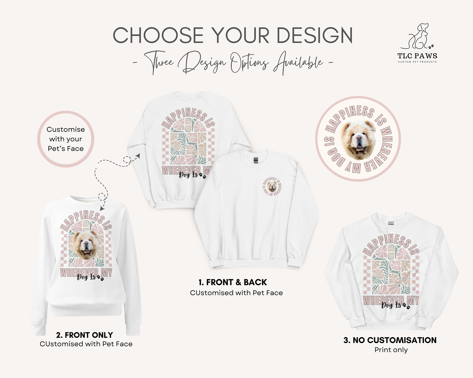 Personalised Happiness Is Wherever My Dog Is Sweatshirt - TLC Paws