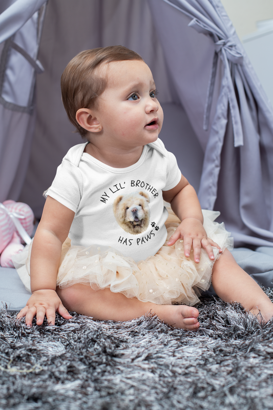 Personalised Baby Onesie - 'My Little Brother Has Paws' with Custom Pet Face