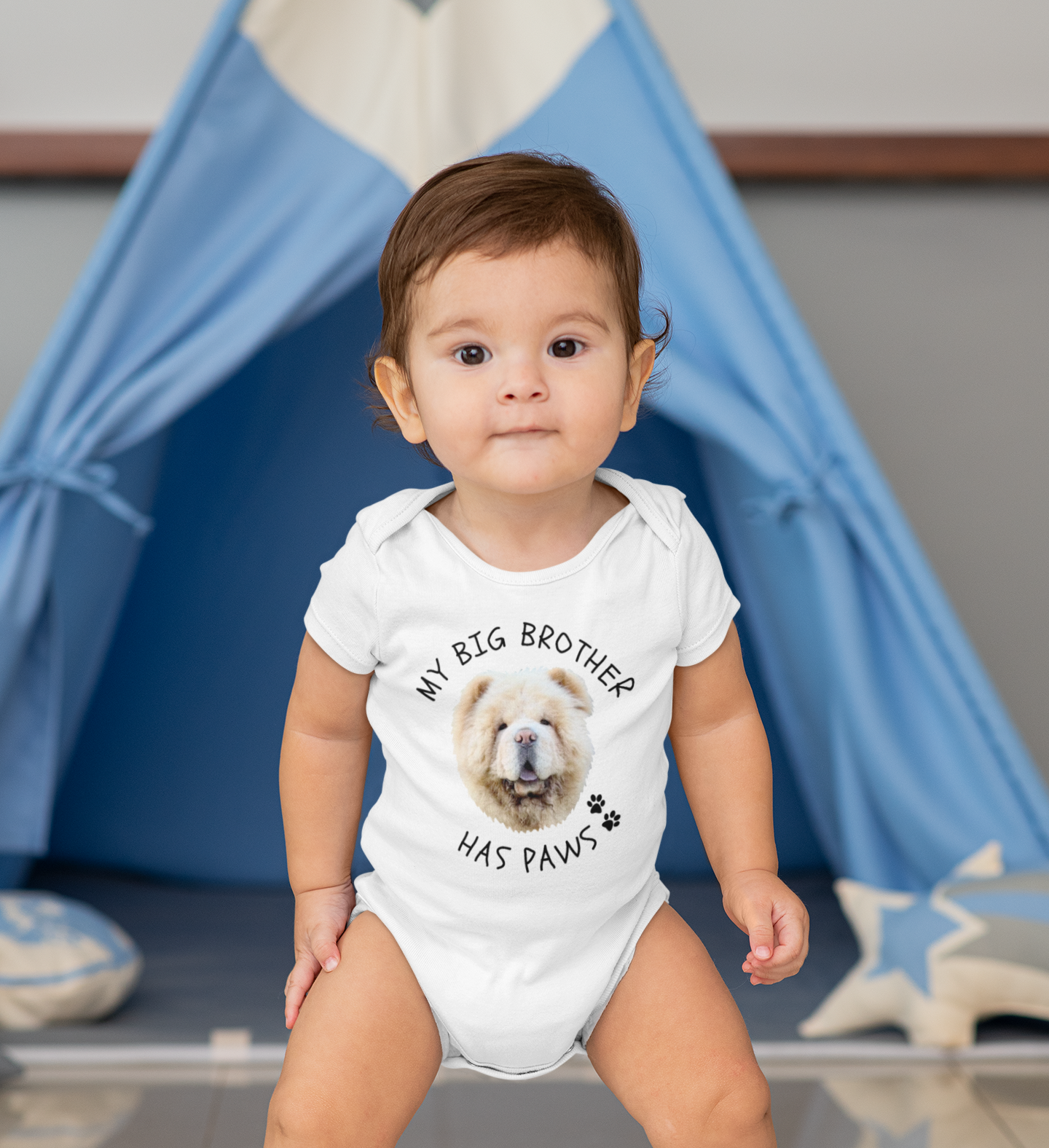 Personalised Baby Onesie - 'My Big Brother Has Paws' with Custom Pet Face