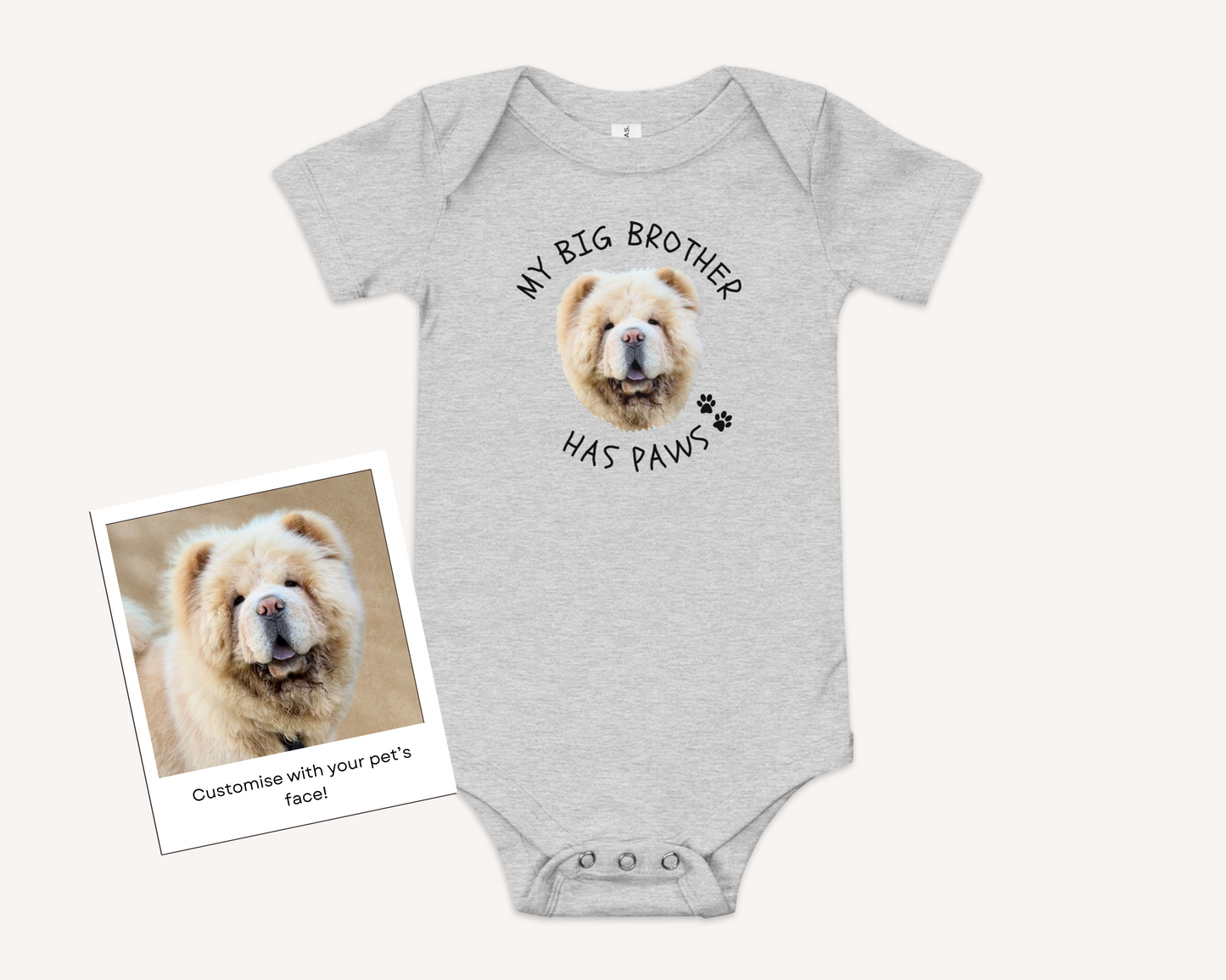 Personalised Baby Onesie - My Big Brother Has Paws with Custom Pet Face