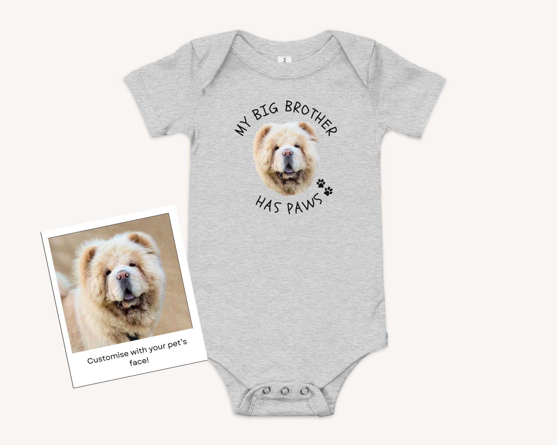 Personalised Baby Onesie - My Big Brother Has Paws with Custom Pet Face