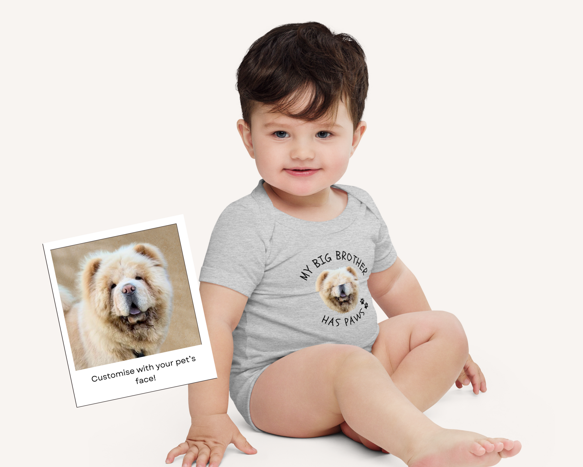 Personalised Baby Onesie - My Big Brother Has Paws with Custom Pet Face