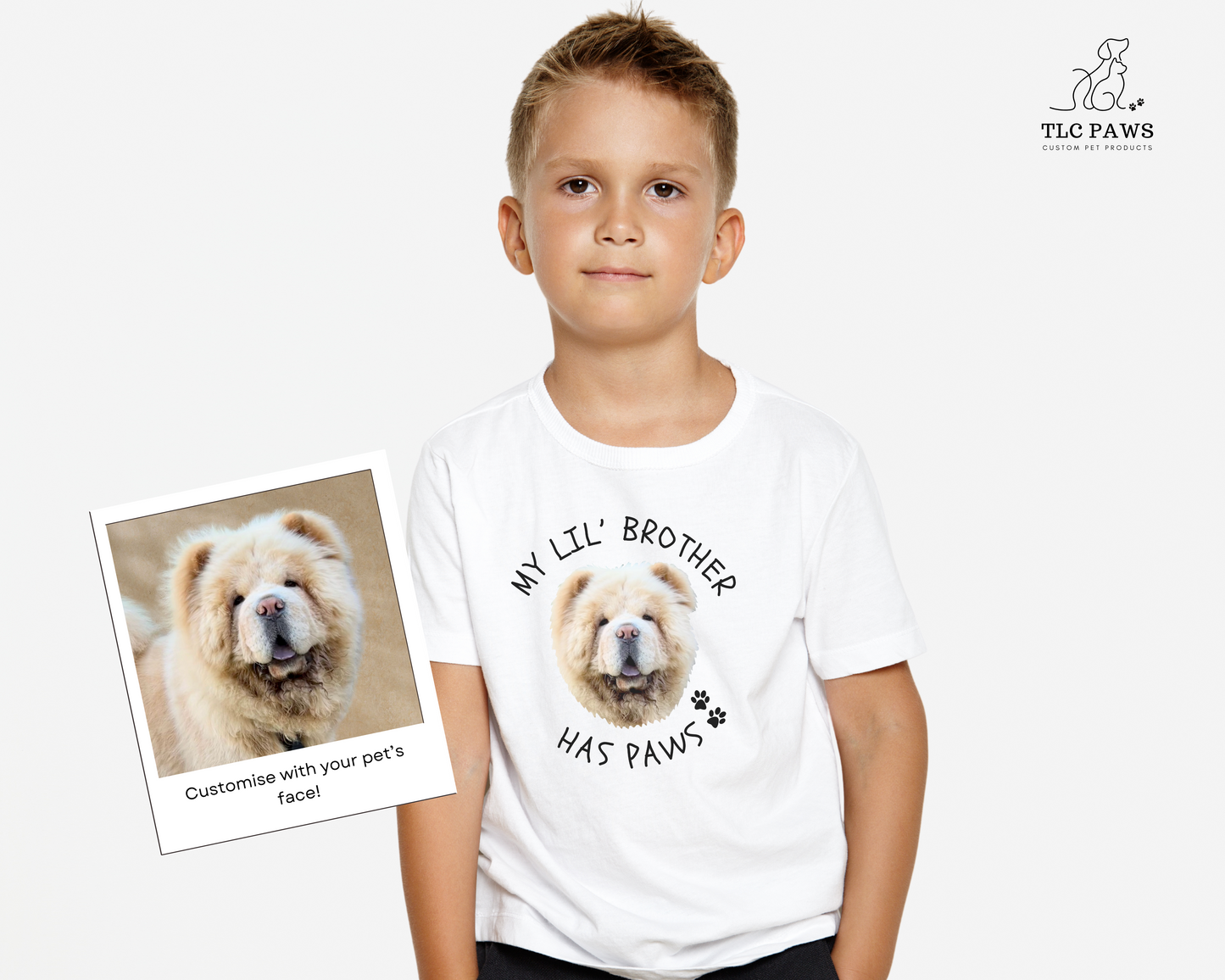 Personalised Kids Tshirt - MyLittle Brother Has Paws with Custom Pet Face