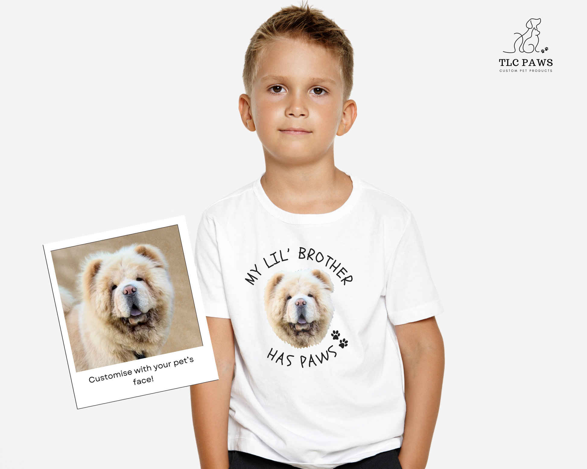 Personalised Kids Tshirt - MyLittle Brother Has Paws with Custom Pet Face