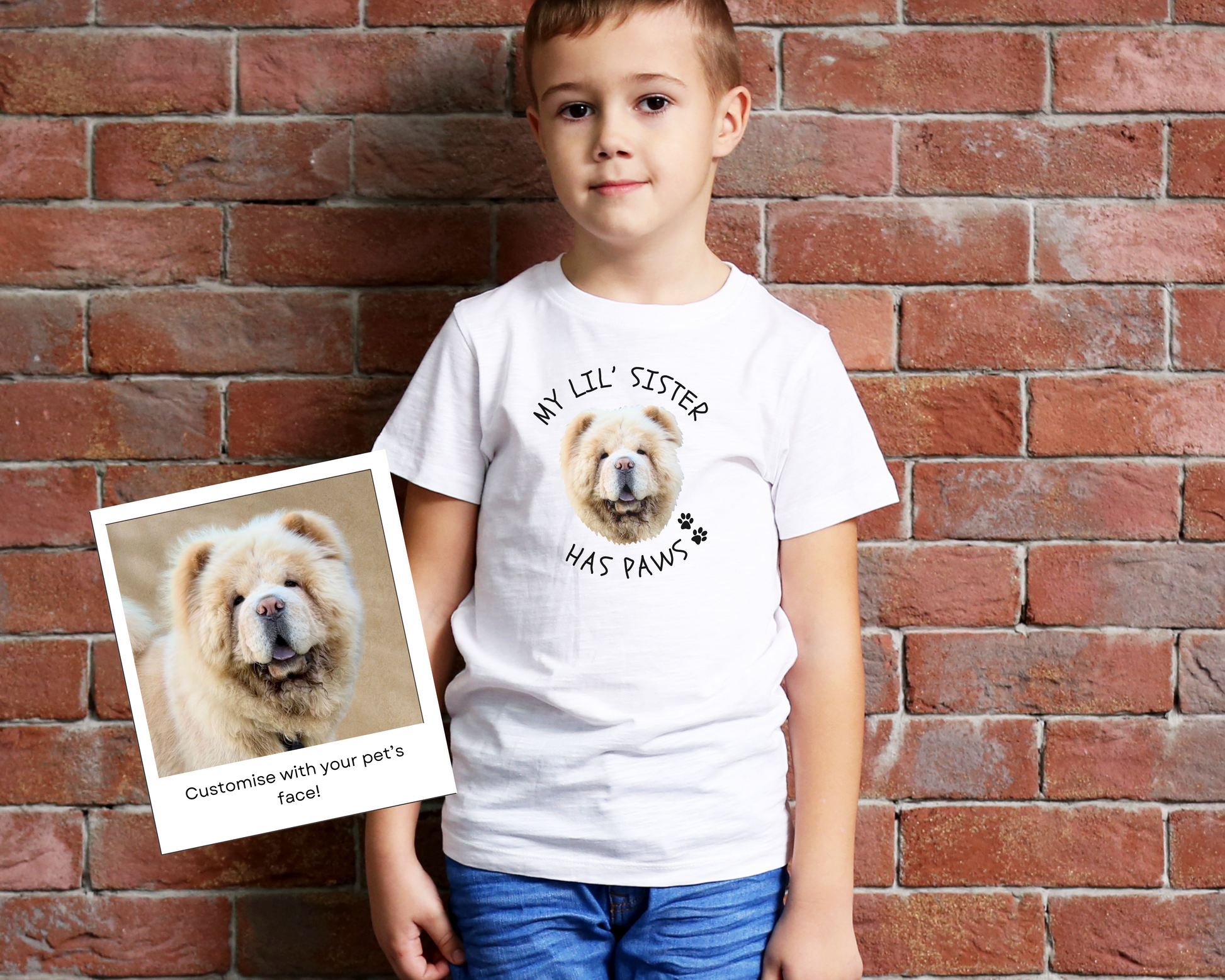 Personalised Kids Tshirt - My Little Sister Has Paws with Custom Pet Face