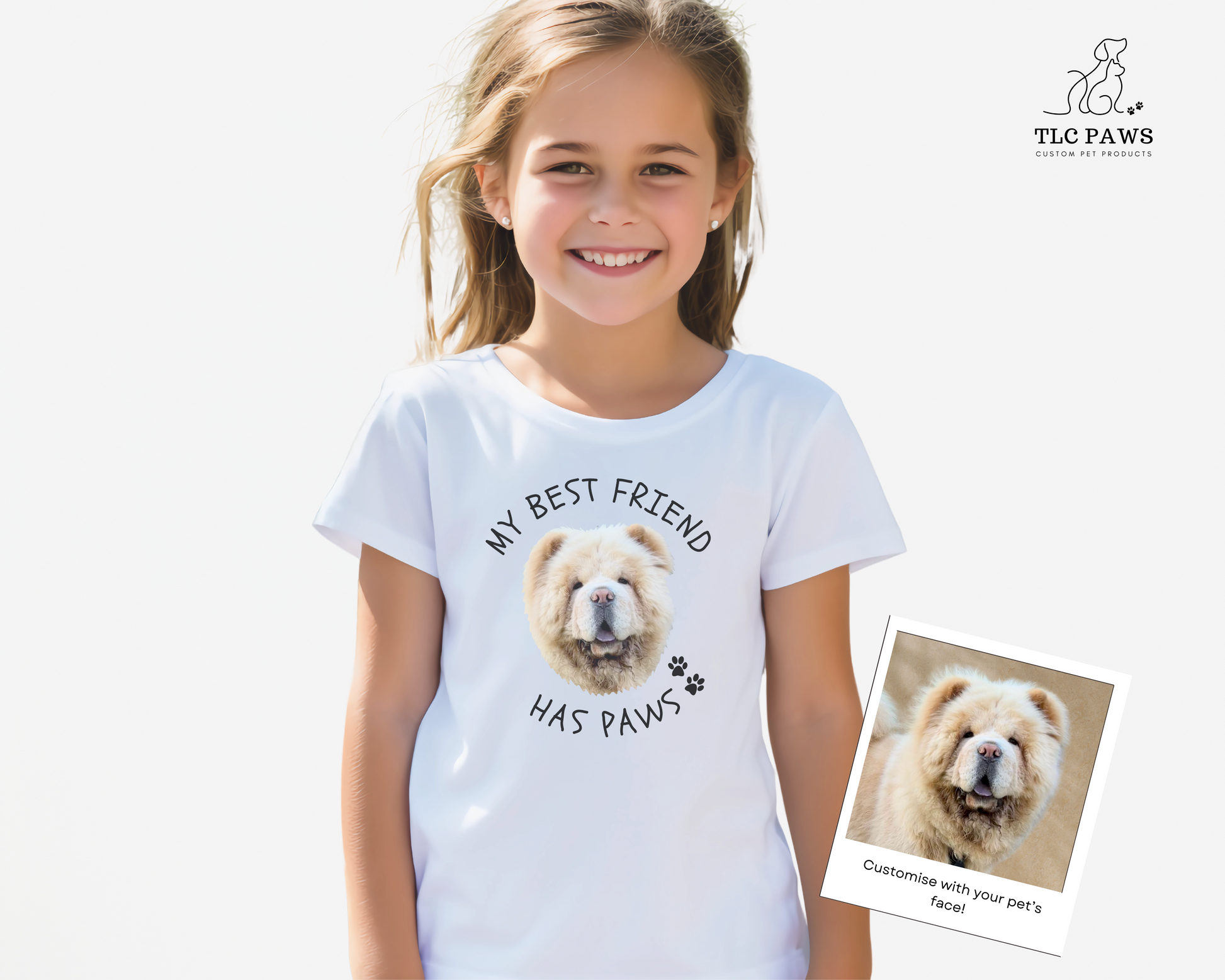 Personalised Kids Tshirt - My Best Friend Has Paws with Custom Pet Face