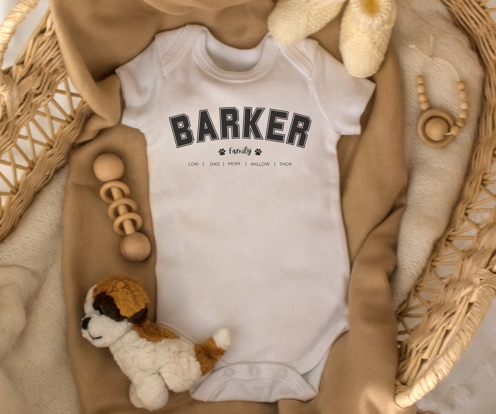 Personalised Family Surname Varsity Baby Romper - TLC Paws