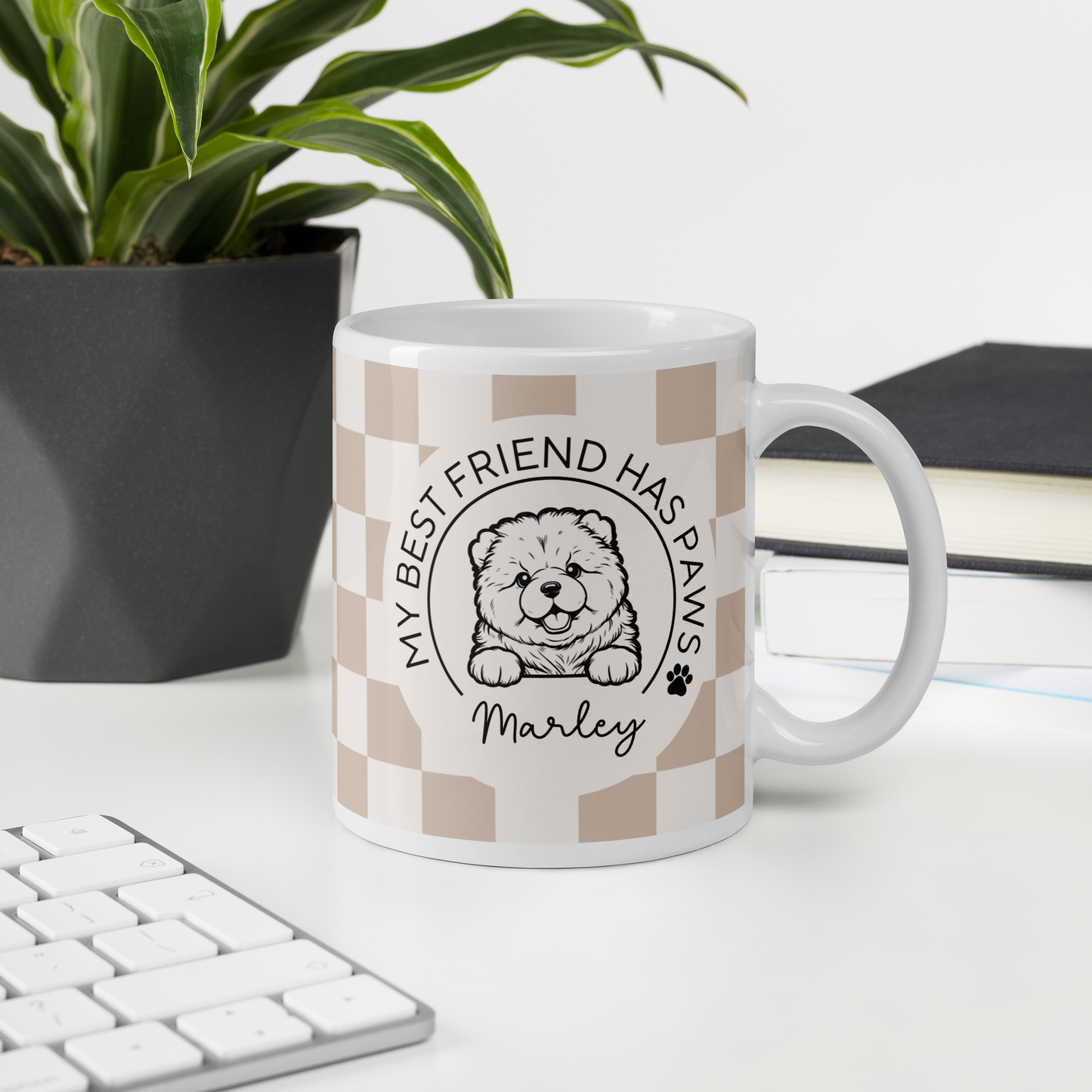 Personalised Chow Chow Best Friend Dog Mug - Checkered Sand - TLC Paws