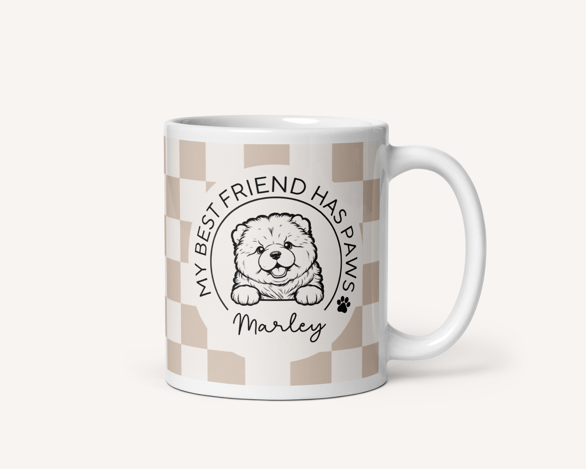 Personalised Chow Chow Best Friend Dog Mug - Checkered Sand - TLC Paws