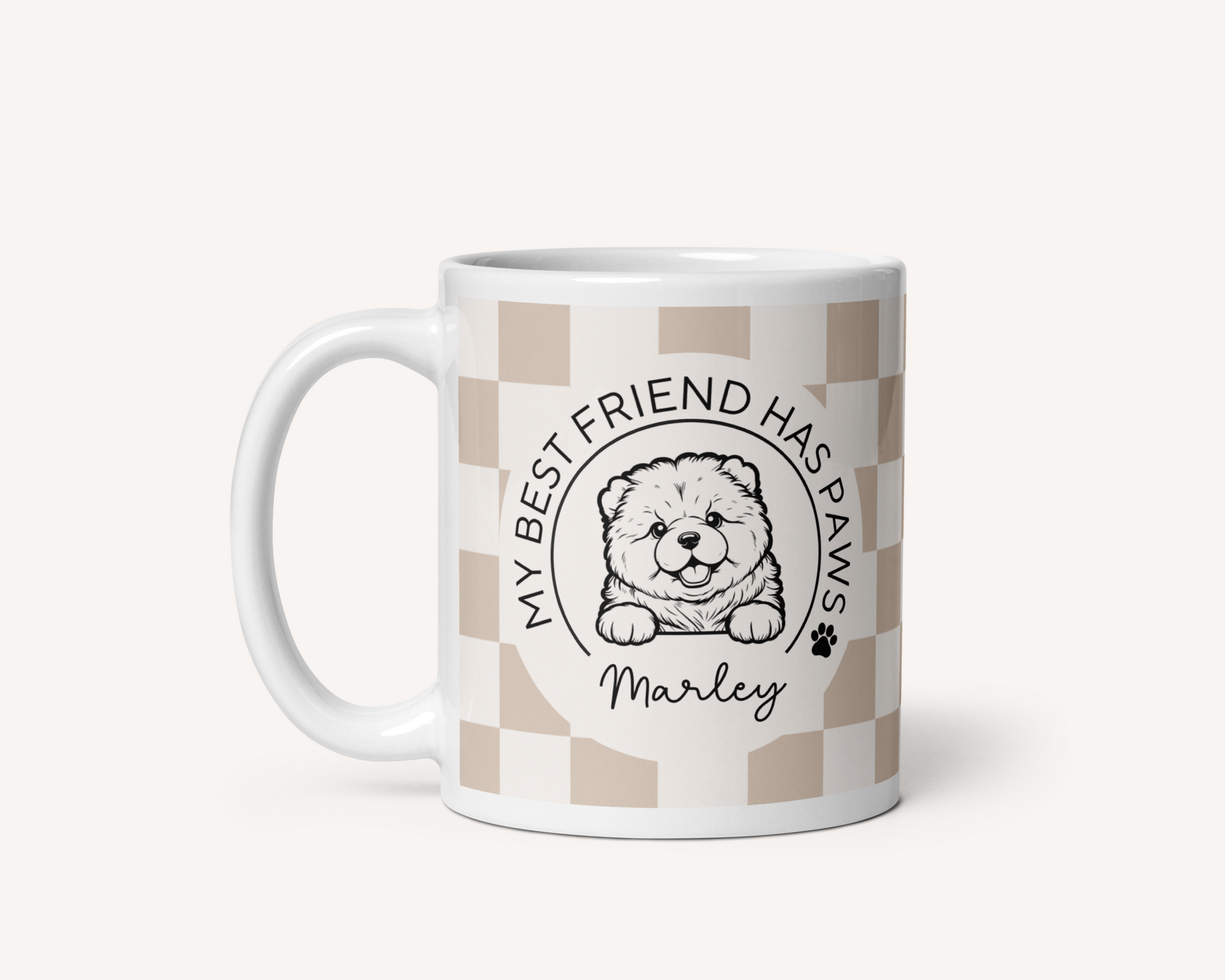 Personalised Chow Chow Best Friend Dog Mug - Checkered Sand - TLC Paws