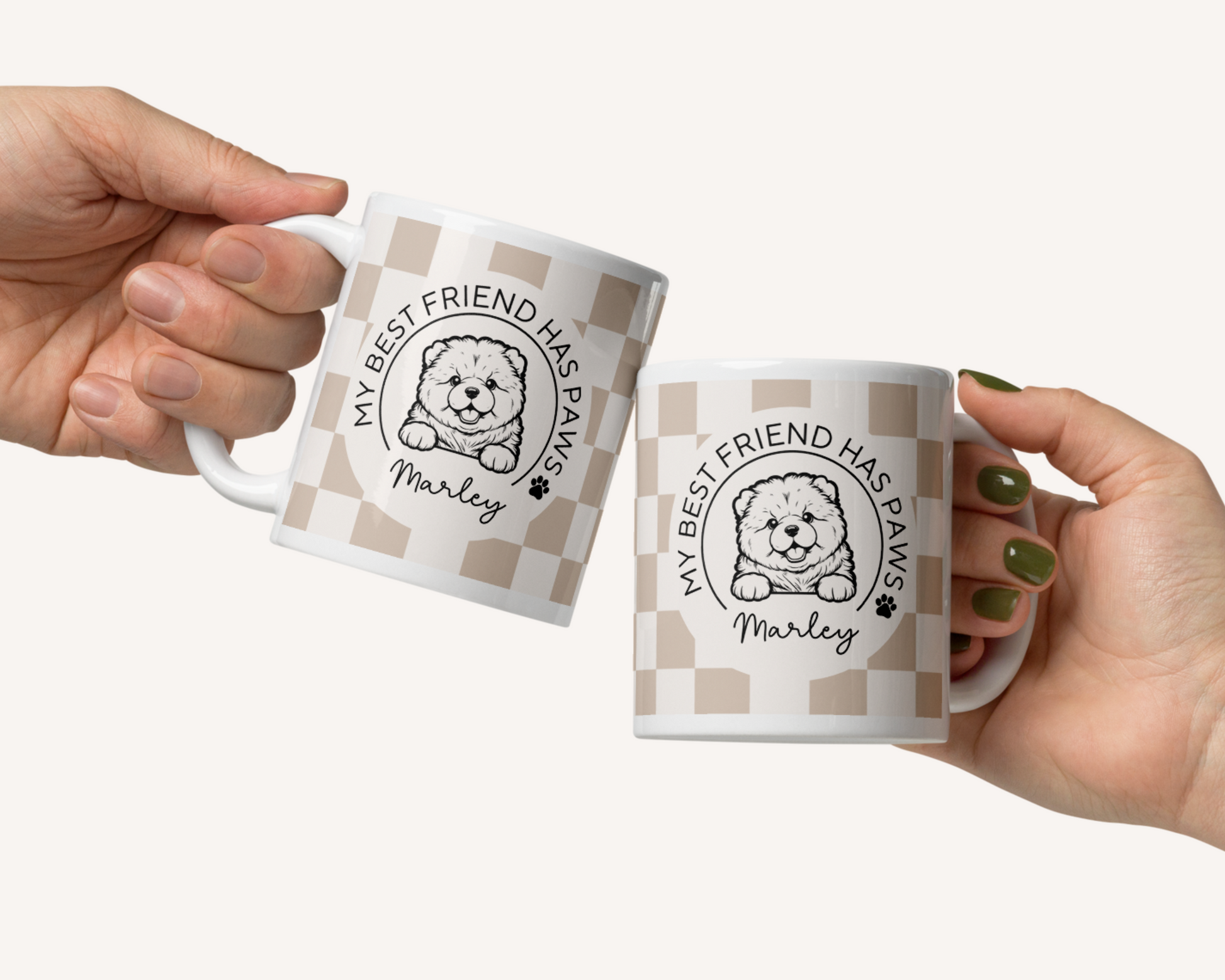 Personalised Chow Chow Best Friend Dog Mug - Checkered Sand - TLC Paws